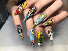 Hand Painting Nail Art, Tarot Nails Acrylic, Tarot Nails Art, Tarot Cards Nails, Mystical Nail Art, Nail Art Hand Painted, Tarot Card Nail Art, Tarot Nail Art