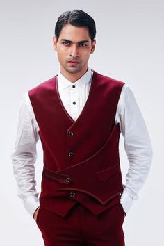 Wine layered waist coat. Paired with a pleated shirt and a matching wine trouser.
Components: 3
Neckline: Collared
Sleeve Type: Long
Fabric: Cupro, Cotton
Color: Wine
Occasion: Cocktail and Reception - Aza Fashions Waist Coat, Pleated Shirt, Buy Wine, Tuxedos, Pant Set, Aza Fashion, Sleeve Type, Mens Suits, Pants Set