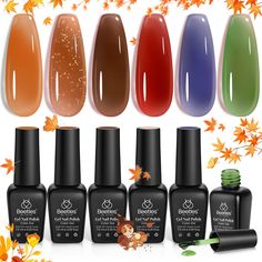 PRICES MAY VARY. What You Get: 6 colors sheer gel polish suitable for all skin stone crowd! It is essential for everyone to get this transparent blue green orange red brown glittter gel polish set! Perfect gifts for women! Personal Style: This 7.5ML jelly brown orange green red blue gel nail polish set is inspired by Glimmer. You'll be dizzy with delight wearing this jelly autumn gel nail polish. This Jelly gel polish is a semitransparent nail gel. One layer, two layers and three layers are diff Jelly Gel Nail Polish, Winter Nail Polish, Blue Gel Nails, Fall Nail Polish, Winter Manicure, Christmas Manicure, Red Jelly