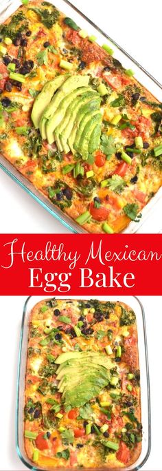 healthy mexican egg bake with avocado and tomatoes