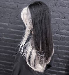 Hair Dye On Black Hair Without Bleach, Black And White Hairstyles, White Stripe Hair, Narcissa Malfoy Hair, White And Black Hair