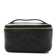 This is an authentic CHANEL Caviar Vanity Cosmetic Case in Black. This chic case is crafted of textured caviar leather in black. The bag features aquilted Chanel CC logo on the front, a 3/4 wrap-around gold top zipper, and a leather top handle. The top opens toa black leather interior with a patch pocket. Luxury Caviar Leather Evening Bag, Designer Caviar Leather Bags For Formal Occasions, Luxury Rectangular Bag With Grained Texture, Black Caviar Leather Evening Bag, Classic Formal Caviar Leather Bag, Everyday Luxury Caviar Leather Bag, Luxury Caviar Leather Bag For Everyday, Elegant Bag In Textured Caviar Leather, Elegant Bags In Textured Caviar Leather