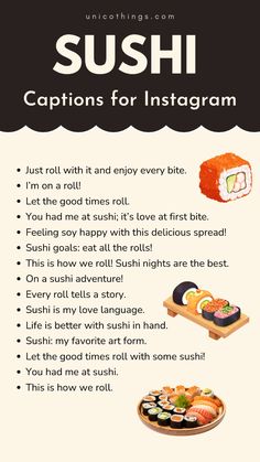 sushi captions for instagrams are shown in this graphic above the image