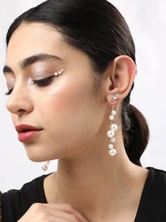 Category Earrings Color White Base Metal Alloy Plating Gold style Western Occasion Casual White Linear Earrings For Pierced Ears For Party, White Danglers For Pierced Ears For Party, Drop Earring, Earrings Color, Gold Style, Base Metal, Soho, Color White, Gold Plate