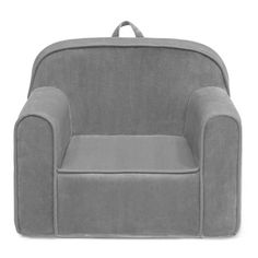 a gray chair with an attached seat cushion