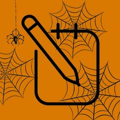 an orange background with black spider webs and a no parking sign on it's side