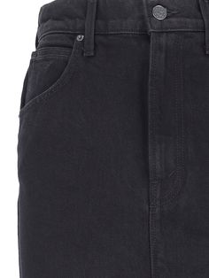 Mother denim maxi skirt in black cotton blend, belt loops, zip and button closure, five pockets, logo patch at the back, central split at the back, straight hem. Composition: 59% Cotton, 41% Lyocel Cotton Denim Skirt With Belt Loops For Work, High-rise Cotton Denim Skirt With Five Pockets, Classic Straight Leg Denim Skirt With Pockets, Classic High-waisted Denim Skirt For Work, Classic Denim Skirt With Pockets, Straight Leg Denim Skirt For Work, High-waisted Black Denim Skirt For Work, Maxi Denim Skirt, Denim Maxi