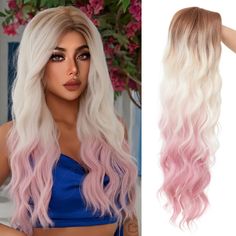 PRICES MAY VARY. ❤Style：Ombre white pink long wig.Combining advanced technology with processes,choose us and give you a surprise. ❤Natural & Comfort：The long wavy wig is made of synthetic heat resistant fiber,comfortable and breathable,not easy to tangles. ❤Wig Cap: Long wavy wig is soft,breathable rose net within the network make you feel comfortable when you wear it. ❤Widely Used: You can wear it in daily life,dance parties,concerts, cosplay, Halloween,and other occasions. ❤Our Gift：When you r Natural Pink Hair, Pink Hair Wig, Pink Ombre Hair, Natural Ombre, Green Wig, Dance Parties, Ombre Pink, Wavy Wig, Beautiful Wigs