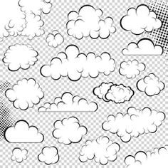 black and white clouds with halftone effect on transparent background stock photo - image 4597