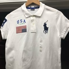 The Skinny Polo By Ralph Lauren ! Sz Large. Women’s. Rare And Has Logo Cut Out. This Is A Factory Defect. They Placed The American Flag Upside Down By Mistake. Comes From A Pet And Smoke Free Home. Item Is New. Never Been Worn. 100% Cotton. White With Navy Blue Polo Man. Bx3 Polos Aesthetic, Ralph Lauren New York, Ralph Lauren Blouse, Polo Blouse, Street Style Outfits Men, Ralph Lauren Logo, Fits Clothes, Blue Polo Shirts, Country Shirts