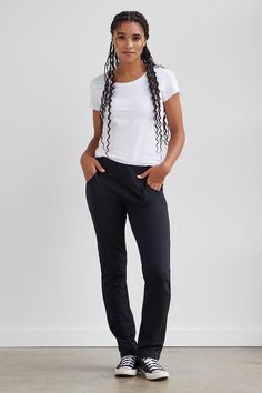 Women's Organic Knit Pants with Pockets Relaxed Lounge Pants With Side Pockets, Everyday Straight Leg Bottoms With Ribbed Waistband, Straight Leg Bottoms With Ribbed Waistband, Relaxed Lounging Pants With Side Pockets, Comfort Stretch Pull-on Everyday Pants, Comfort Stretch Pull-on Pants, Cotton Bottoms With Pockets For Relaxation, Comfortable Cotton Workwear Bottoms, Comfortable Cotton Workwear Pants