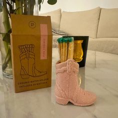 Strike The Matches On The Pink Cowboy Boot! Makes Great Gift Boot Match Holder, Pink Cowboy Boot, Pink Cowboy Boots, Pink Cowboy, Match Holder, Pink Ceramic, Cowboy Boot, The Pink, Cowboy Boots