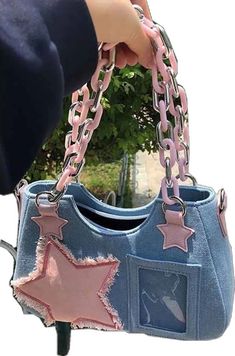 Small Food, Cute Crossbody Bags, Denim Crossbody, Jean Vintage, Y2k Denim, Chic Pink, Pink Stars, Bag Light, Denim Bag