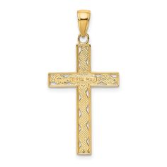 14k Rope Cross PendantMake a spiritual statement with religious jewelry. Rope Cross, Yellow Tone, Jewelry Charms Pendants, Jewelry Charms, Bow Jewelry, Yellow Tones, Religious Jewelry, Fine Jewelry Gift, Black Bow