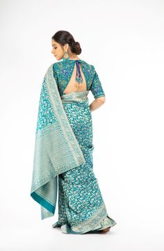 Marvelous Peacock Blue Handloom Banarasi Saree – Panache Haute Couture Festive Turquoise Pre-draped Saree, Blue Bollywood Banarasi Silk Pre-draped Saree, Elegant Blue Pre-draped Saree With Zari Weaving, Blue Wedding Pre-draped Saree With Zari Weaving, Blue Jamawar Pre-draped Saree With Zari Weaving, Blue Paithani Silk Pre-draped Saree With Traditional Drape, Elegant Blue Banarasi Silk Pre-draped Saree, Blue Banarasi Silk Pre-draped Saree With Unstitched Blouse, Blue Banarasi Silk Saree For Reception