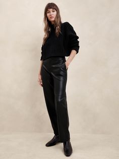 Straight Vegan Leather Trouser | Banana Republic Factory Leather Looks, Bar Fronts, Banana Republic Factory, Leather Trousers, Above Knee, Modern Woman, Timeless Pieces, Banana Republic, Vegan Leather