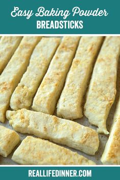 easy baking powdered breadsticks recipe with text overlay