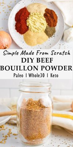 the ingredients to make this homemade diy beef bouilon powder in a jar