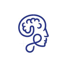 a blue outline drawing of a person's head with a brain in the middle