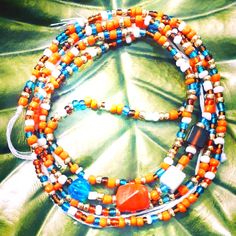 Custom Tie On 50" Waist-Beads, Tanagerine Orange, White,Teal,Gold, Burnt Orange. Orange Represents Confidence & Creativity. Love And Celebrate Your Body, Worn For Cultural Awareness, Weigh Loss Management, Goal Manifestation. Adjustable White Bohemian Waist Beads, Bohemian Waist Beads For Beach In Summer, Bohemian Waist Beads For Summer Beach, Bohemian White Waist Beads For Festivals, Multicolor Waist Beads For Summer Beach, Multicolor Waist Beads For Beach In Summer, Bohemian White Waist Beads With Colorful Beads, Bohemian Beaded Waist Beads For Summer, Bohemian Colorful Waist Beads For Summer