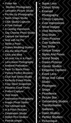 a black and white poster with the names of different types of photography equipment on it