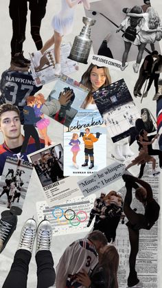 collage of people and sports related items in the shape of a collage on newspaper paper