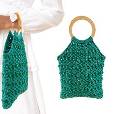 Macrame Crochet Knit Beaded Boho Wood Handle Tote Handbag Crochet/Macrame Handbag Bag Size: 13" H X 11" W Mango Wood Handle Top Handle Strap: 4" / Crossbody Strap: 24" New Beaded Crochet Beach Bag For Summer, Summer Beach Crochet Bag With Beaded Detail, Summer Beach Crochet Bag With Beads, Summer Beach Beaded Crochet Bag, Summer Beaded Crochet Bag For Daily Use, Bohemian Beaded Crochet Bag For Summer, Beaded Crochet Bag For Summer, Summer Beaded Crochet Bag For Everyday Use, Summer Beaded Crochet Bag