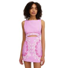 The Embroidered Mini Dress is a stylish addition to your wardrobe, ideal for casual outings and summer events. Featuring intricate embroidery and eye-catching cutout details, this dress effortlessly combines sophistication with a fun vibe. Made from comfortable, lightweight fabric, it ensures you stay cool and stylish. Whether at a brunch or a beach party, this dress adds a touch of grace and charm to any occasion. Specifications: Cutout Design: Features a stylish cutout detail at the waist, add Summer Beachwear Dress With Floral Embroidery, Cutout Mini Dress For Summer Vacation, Summer Vacation Cutout Mini Dress, Fitted Cutout Dress For Vacation, Embroidered Mini Dress For Summer, Summer Party Embroidered Mini Dress, Sleeveless Summer Dresses With Geometric Embroidery, Chic Cutout Summer Dress, Chic Summer Dress With Cutout Detail