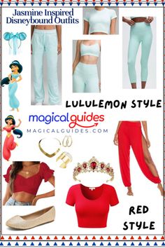 an advertisement for disney's character costumes and accessories, including shoes, bras, pants