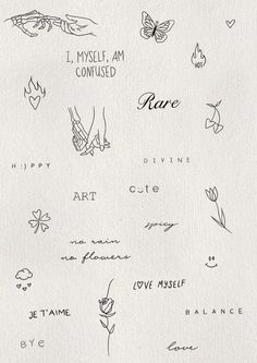 the words are written in black ink on white paper with butterflies and flowers around them