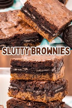 Slutty brownies with layers of chocolate chip cookie, Oreo cookies, and brownies stacked on a plate. Ultimate Brownies, Cookie Dough Brownies, Layered Dessert, Food Innovation, Oreo Dessert, Brownies Recipe, Easy Dessert Recipes, Brownie Mix