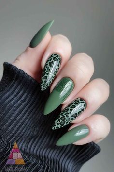 Make a statement with these green nails acrylic in a chic leopard print and matte finish. Perfect for those who love a mix of elegance and edge. Head to nailhow.com for more. Save this pin for easy access! Army Green Cheetah Nails, Green Leopard Print Nails, Green Nails Autumn, Green Leopard Nails, Green Nails Acrylic, Leopard Nail Art, Black Gel Nails, Silk Wrap Nails, Galaxy Nail Art