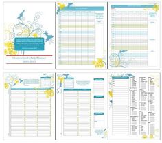 the printable wedding planner is shown in three different colors and sizes, with yellow flowers on