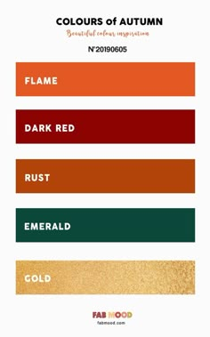 the colors of autumn are shown in this color scheme, including red, orange and green