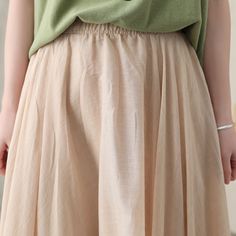 "you can wear it as a casual skirt for travelling, having a picnic with your friends, dating and shopping, Perfect for lazy days that you want to sustain a chic and stylish appearance. DETAIL * More colors available https://etsy.me/2T1UpyE * 75% linen, 25% cotton * Cotton liner * Elastic waistband * Without pockets * pleated waist detail * Plus size skirt * Circle skirt * Perfect summer spring skirt * Dry clean * The model is 170cm (5′7″) tall with a 80cm (31.5\") bust, 66cm (26\") waist. She is Plain Long Skirt For Summer, Flowy Beige Skirt With Elastic Waistband, Casual Non-stretch Skirt With Elastic Waistband, Beige Flowy Skirt With Elastic Waistband, Flowy Beige Mini Skirt With Elastic Waistband, Casual Non-stretch Flared Skirt, Summer Plain Relaxed Fit Skirt, Casual Beige Maxi Skirt For Summer, Casual Skirted Skirt With Elastic Waistband