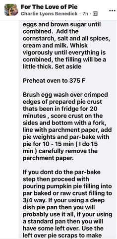 the text on this page reads, for the love of pie eggs and brown sugar until combined