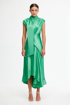 GILES MIDI DRESS All Green Outfit, Classic Midi Dress, Full Length Gowns, Color Crush, Button Front Dress, Shoulder Cut, Dress Silhouette, Button Dress, Australian Fashion