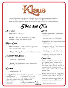 the menu for kaua's food and fun