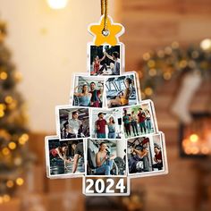 a christmas tree ornament with photos hanging from it's sides and the number twenty four