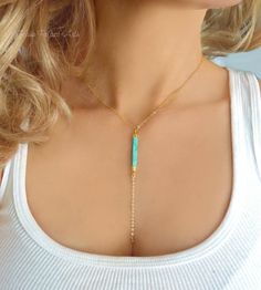 Long Turquoise Lariat Necklace With Turquoise Bar Drop Turquoise Lariat Necklace As A Gift, Turquoise Lariat Necklace Gift, Adjustable Turquoise Elegant Lariat Necklace, Turquoise Lariat Necklace With Adjustable Chain, Bohemian Turquoise Lariat Necklace With Adjustable Chain, Turquoise Bohemian Dangle Lariat Necklace, Bohemian Turquoise Dangle Lariat Necklace, Wire Creations, Turquoise Bar