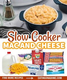 the cover of slow cooker macaroni and cheese is shown with other ingredients