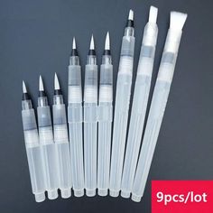 six different sized pens lined up next to each other on a gray background with the words abc + c above them