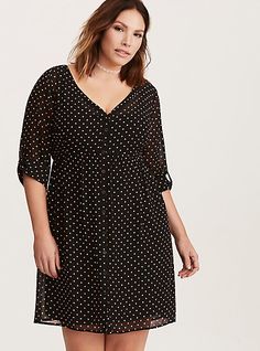 Black & White Polka Dot Print Chiffon Shirt DressPlus Size Black & White Polka Dot Print Chiffon Shirt Dress, LOVELY DOTS Big Bust Fashion, Chiffon Shirt Dress, Big Size Fashion, Plus Size Winter Outfits, Big Size Dress, Lightweight Dress, Shirt Dress Style, Trendy Plus Size Clothing, Torrid Dresses