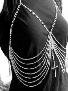 Body Chain Harness, Chain Harness, Silver Cross, Handmade Jewellery, Cross Pendant, Body Jewelry, Antique Silver, Silver Chain, Jewelry Accessories