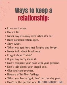 a pink poster with the words'ways to keep a relationship'written on it