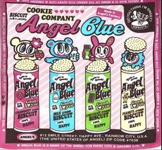 an advertisement for angel glue with three cartoon characters on it's back and the words angel