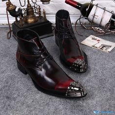 OrcaJump - Autumn Fashion Pointed Toe Martin Boot Catwalk Boot Wedding Cowboy Boots, Pork Skin, British Style Men, Casual Ankle Boots, Burgundy Shoes, Ankle Boots Men, Wedding Dress Shoes, Autumn Fashion Casual, Martin Boots