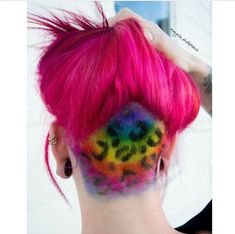 Rainbow Cheetah Print, Hairdo Ideas, Hair Tattoos, Rainbow Colours, Undercut, Model Hair, Hair Products, Cut And Color