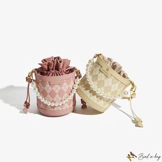 Bird in Bag - Popular rhombus spell color women's bag drawstring bucket bag new single shoulder crossbody bag pearl chain handbag Chain Handbag, Drawstring Bucket Bag, Details Pictures, Street Trends, Word Wrap, White Space, Pearl Chain, Bird In Bag, Drawstring Bag