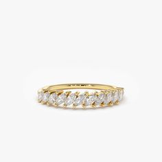 14K Gold Domino Marquise Wedding Band Marquise Wedding Band, Measure Ring Size, Marquise Cut Diamond, Local Jewelry, Moissanite Jewelry, Bridal Bands, Wedding Band Sets, Marquise Diamond, Diamond Color